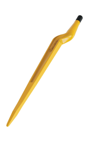 Yellow pry bar with Waryński logo, made of steel with ergonomic handle and black tip